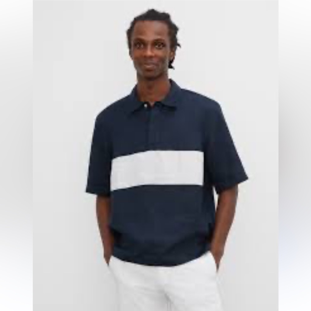 Club Monaco Linen Color Block Polo Shirt